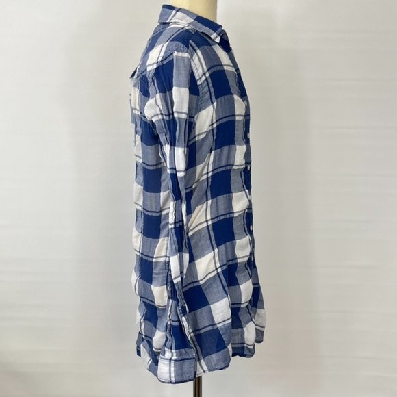 Hollister Blue & White Plaid Button Down Shirt Top ((size Small)) - Picture 4 of 7